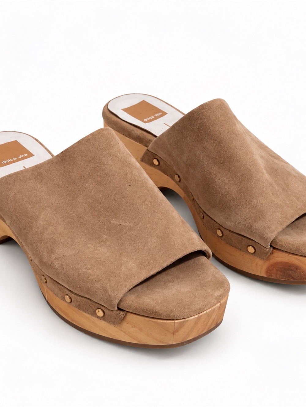 Dolce Vita Brown Suede Wooden Clog Mules